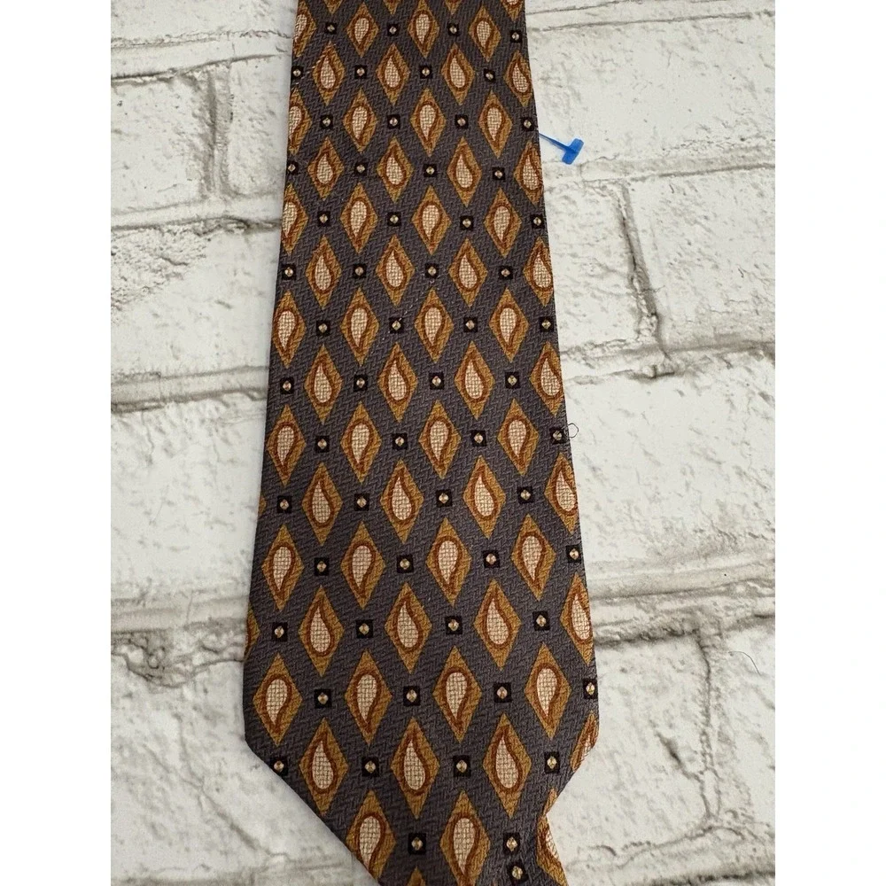 COACH‎ Silk Neck Tie~Earthy Golden Brown With Mustard Raindrop